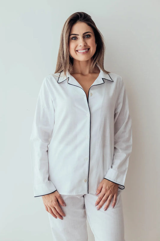 Pijama Clássico Longo Branco com Preto
