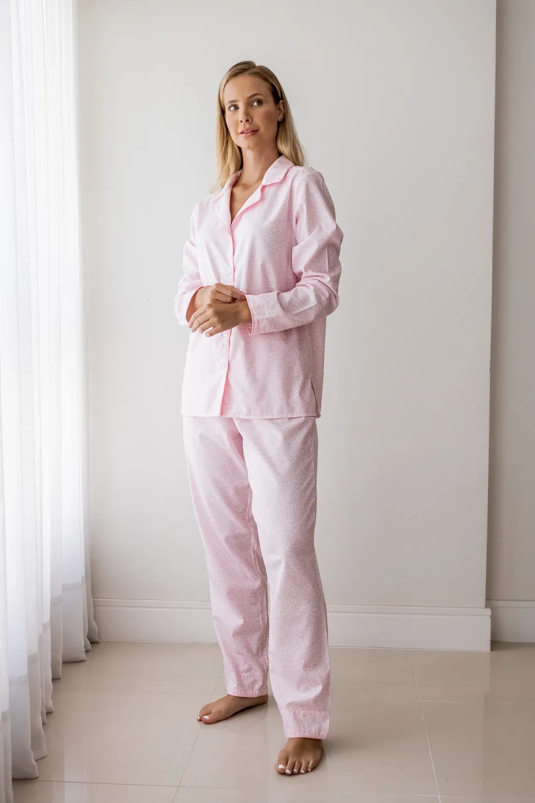 Pijama Clássico Longo Brise Rosa